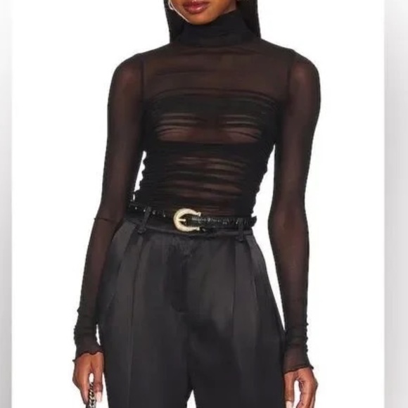 Intimately Free People Elegant Black Ruched Mesh Bodysuit - Picture 3 of 5